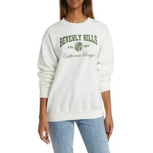 Golden Hour Women's Crewneck Beverly Hills Graphic Sweatshirt Cream Size Large